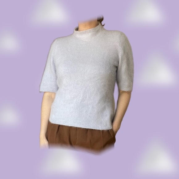 Calson Mock Neck Short Sleeve Angora Sweater Top - Picture 4 of 6